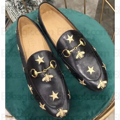Gucci Women's Horsebit Loafer Embroidered Bees and Stars Black