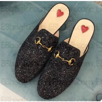 Gucci Women's Princetown Horsebit Slipper Glitter Black