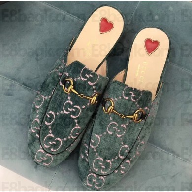 Gucci Women's Princetown Horsebit Slipper GG Velvet Green