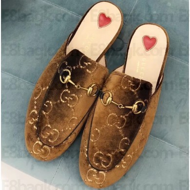 Gucci Women's Princetown Horsebit Slipper GG Velvet Coffee