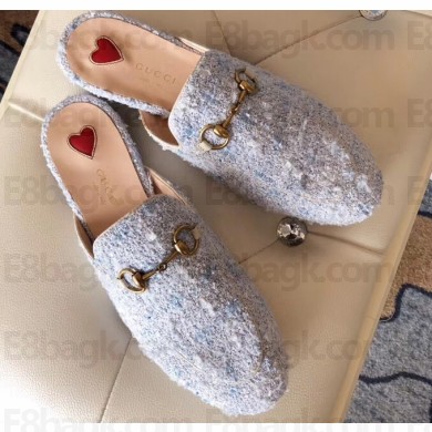 Gucci Women's Princetown Horsebit Slipper Tweed Light Blue