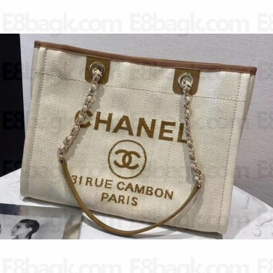 Chanel Striped Deauville Small Shopping Bag A66939 Beige 2020