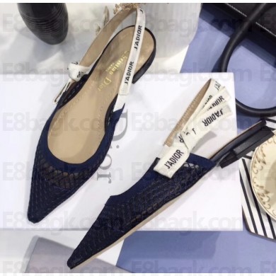 Dior J'Adior Slingback Fishnet Ballet Flats Indigo Blue 2020