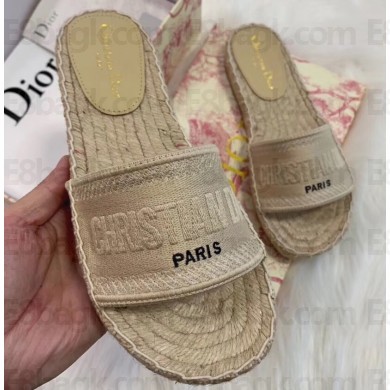 Dior Granville Oblique Embroidered Cotton Espadrilles Slipper Sandals Beige 2020