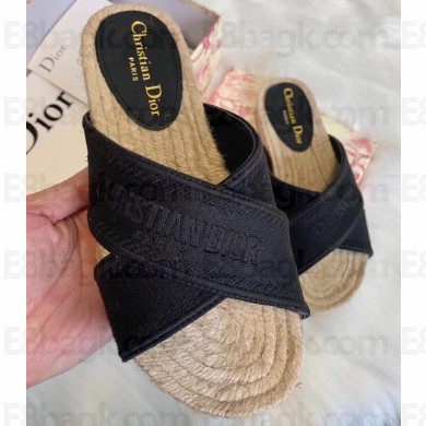 Dior Granville Embroidered Cotton Espadrilles Mules Slipper Sandals Black 2020