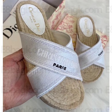 Dior Granville Embroidered Cotton Espadrilles Mules Slipper Sandals White 2020