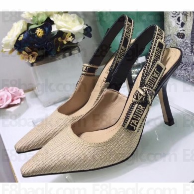 Dior Heel 9.5cm J'Adior Embroidered Slingback Pumps Beige 2020