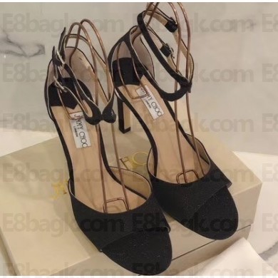 Jimmy Choo Heel 10cm EMSY Sandals Glitter Black 2020