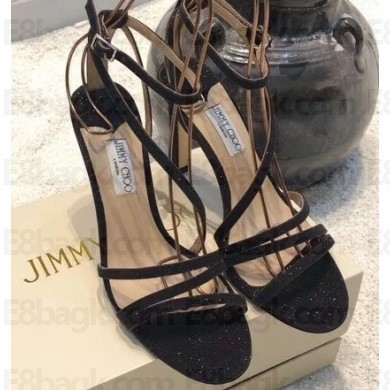 Jimmy Choo Heel 10cm TESCA Sandals Glitter Black 2020
