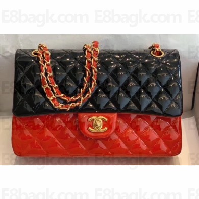Chanel Bi-color Classic Flap Medium Bag in Patent Calfskin Black/Red/Gold