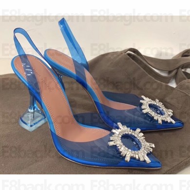Amina Muaddi Heel 10cm Begum Glass Slingback Pumps Blue PVC