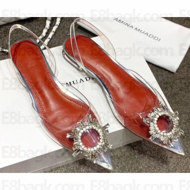 Amina Muaddi Heel 1.5cm Begum Glass Slingback Flats Transparent PVC