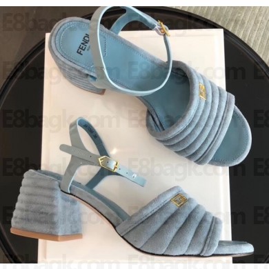 Fendi Promenade Slingbacks Sandals Suede Blue with Wide Topstitched Band 2020