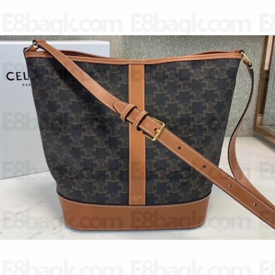 Celine Triomphe Canvas Medium Bucket Bag Brown 2020