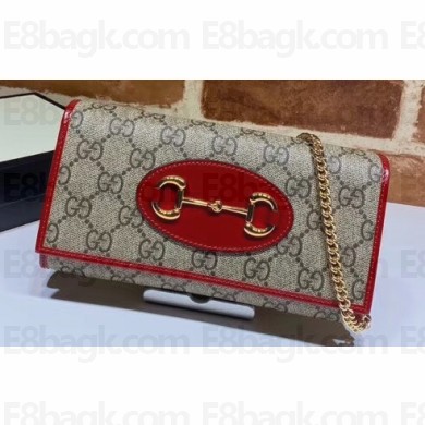 Gucci 1955 Horsebit Clutch with Chain Mini Bag 621888 GG Canvas Red 2020