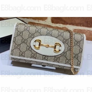 Gucci 1955 Horsebit Clutch with Chain Mini Bag 621888 GG Canvas White 2020