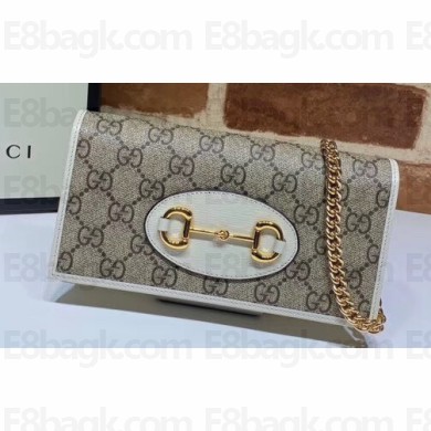 Gucci 1955 Horsebit Wallet with Chain Bag 621892 GG Canvas White 2020