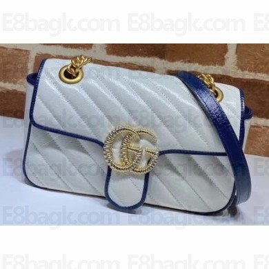 Gucci Diagonal GG Marmont Mini Shoulder Bag 446744 White/Blue 2020