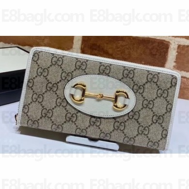 Gucci 1955 Horsebit Zip Around Wallet 621889 GG Canvas White 2020