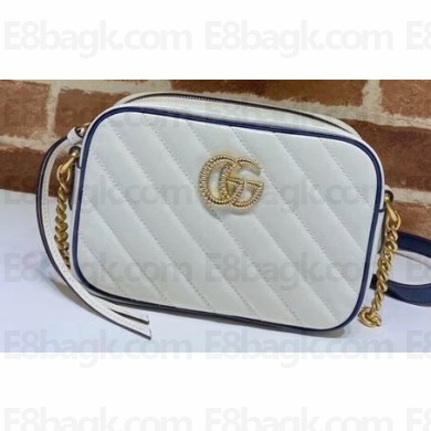Gucci Diagonal GG Marmont Mini Shoulder Camera Bag 448065 Leather White/Blue 2020