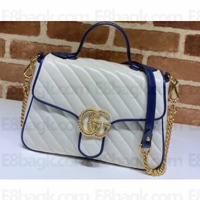 Gucci Diagonal GG Marmont Small Top Handle Bag 498110 White/Blue 2020