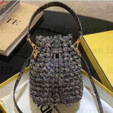 Fendi Jacquard Fabric Interlace Mon Tresor Mini Bucket Bag Brown 2020