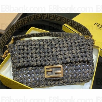 Fendi Jacquard Fabric Interlace Medium Baguette Bag Brown 2020