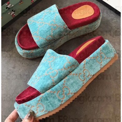 Gucci GG Canvas Platform Slide Sandals 573018 Green 2020