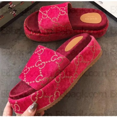 Gucci GG Canvas Platform Slide Sandals 573018 Fuchsia 2020