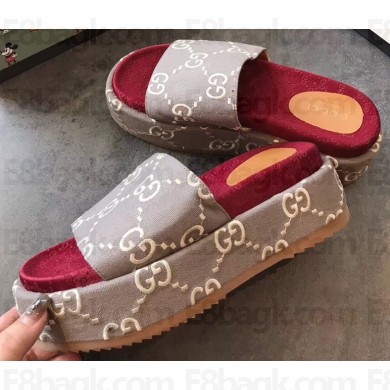 Gucci GG Canvas Platform Slide Sandals 573018 Gray 2020