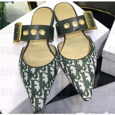 Dior D-Dior Slingbacks Flats Mules Oblique Canvas Green