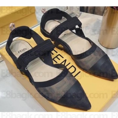 Fendi Colibri Tech Mesh Slingbacks Sabots Flats Black 2020