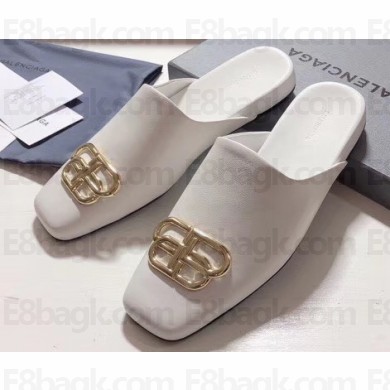 Balenciaga Cosy BB Flat Mules Slides Slippers White 2020