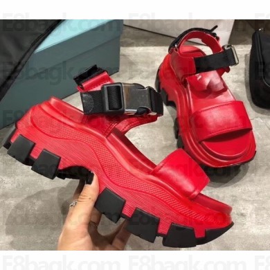 Prada Pegasus Strap Sandals Red 2020