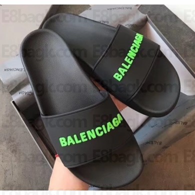 Balenciaga 3D Logo Piscine Pool Slide Sandals Black/Fluo Green 2020