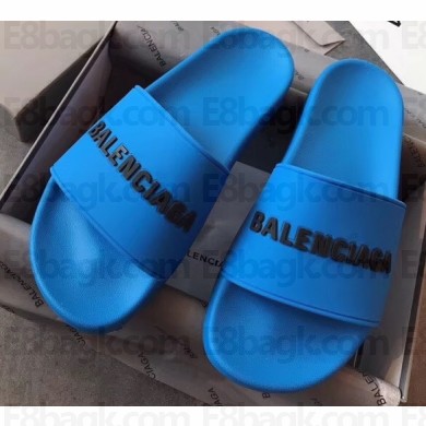 Balenciaga 3D Logo Piscine Pool Slide Sandals Blue 2020