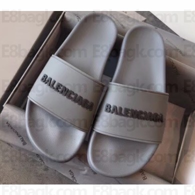Balenciaga 3D Logo Piscine Pool Slide Sandals Gray 2020