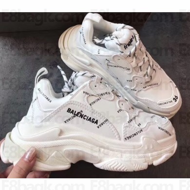 Balenciaga All Over Logo Print Triple S Trainers Sneakers White 2020