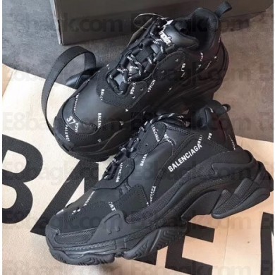 Balenciaga All Over Logo Print Triple S Trainers Sneakers Black 2020