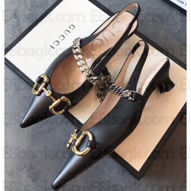 Gucci Chain Leather Pumps with Horsebit 616596 Black 2020