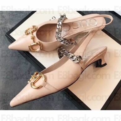 Gucci Chain Leather Pumps with Horsebit 616596 White 2020