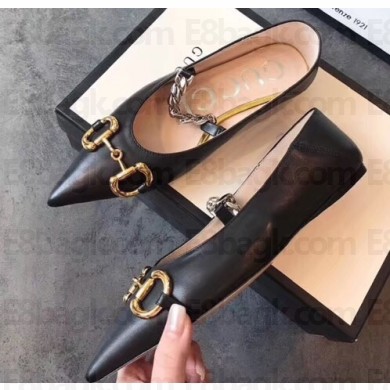 Gucci Chain Leather Ballet Flats with Horsebit 621161 Black 2020