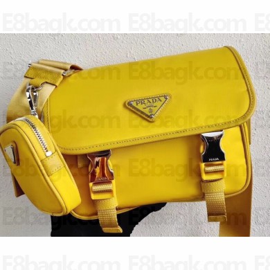 Prada Nylon and Saffiano Leather Shoulder Bag 2VD034 Yellow 2020