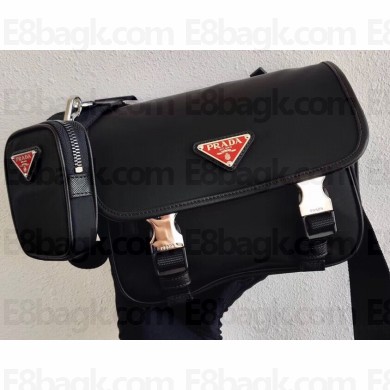Prada Nylon and Saffiano Leather Shoulder Bag 2VD034 Black/Red Logo 2020