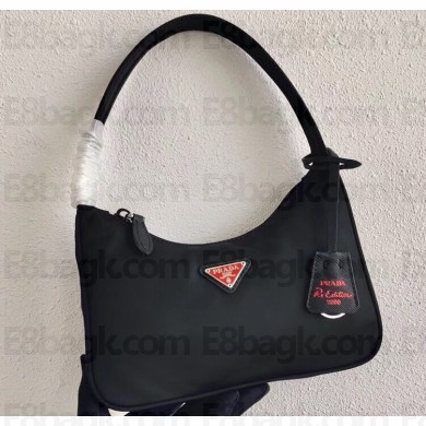 Prada Re-Edition 2000 Nylon Mini Hobo Bag 1NE515 Black/Red Logo 2020