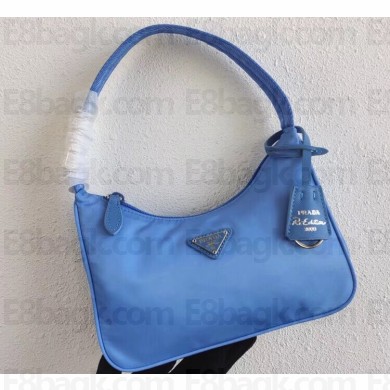 Prada Re-Edition 2000 Nylon Mini Hobo Bag 1NE515 Blue 2020