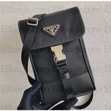 Prada Nylon and Saffiano Mobile Phone Case with Shoulder Strap 2ZH109 Black 2020