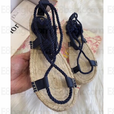 Dior Diorexpress Woven and Embroidered Cotton Espadrilles Sandals Dark Blue 2020