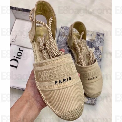 Dior Granville and Embroidered Cotton Lace-up Espadrilles Sandals Beige 2020