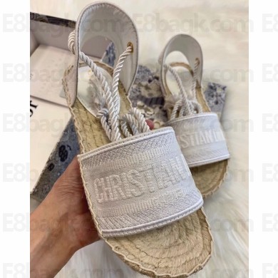 Dior Granville and Embroidered Cotton Lace-up Espadrilles Flat Sandals White 2020
